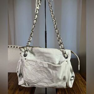 CHANEL Coco Mark Shoulder Bag Chain Bag Tote Bag Lambskin Leather Ivory White